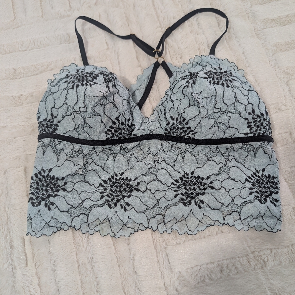 Aerie Lace Bralette in Black and Light Blue